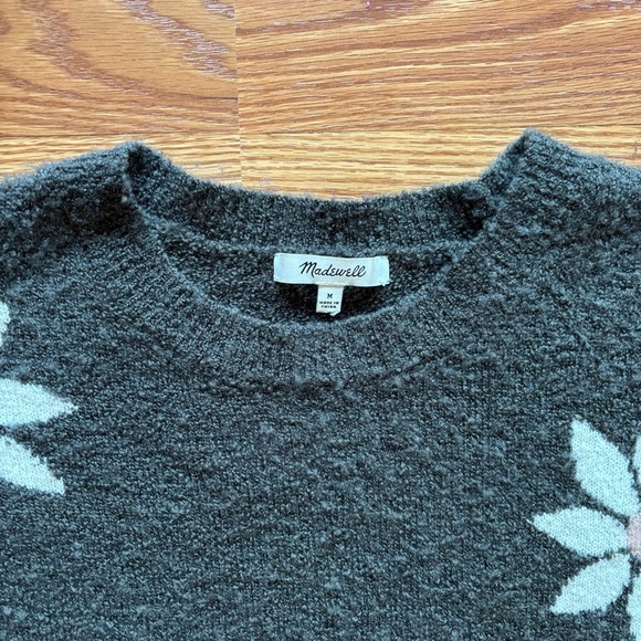 Madewell Floral Intarsia Wool Blend Pullover Sweater Size Medium Green White - Picture 2 of 9